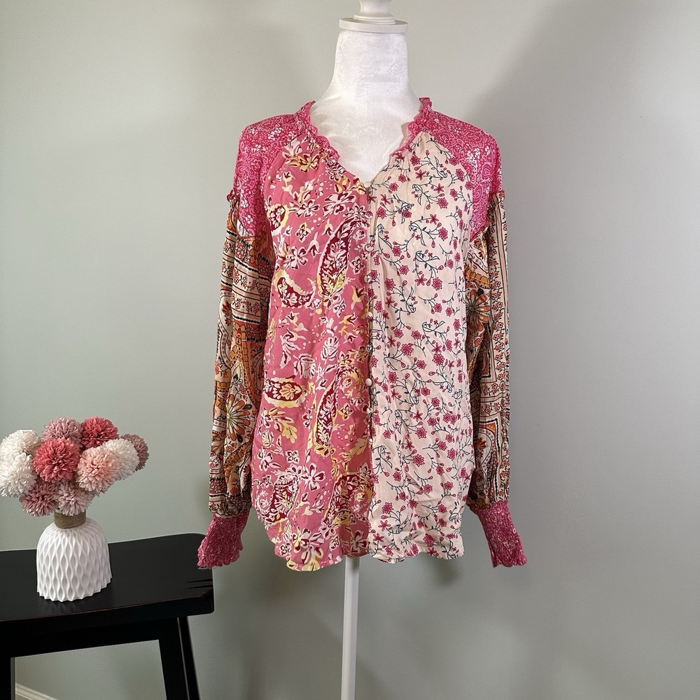 Floral Patchwork Blouse - Pink and Cream
